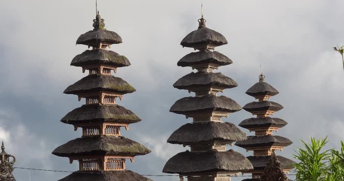 timelapse of temple Pura Besakihin bali with clouds passing by on a sunny day