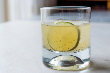 Spain Spiced Sherry Cocktail with Lime in Whiskey Glass
