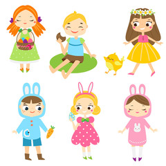 Easter kids. Boys and girls children having outdoor Easter activity