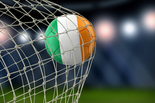 Irish soccerball in net