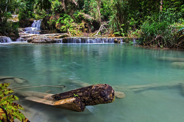 The Kuang Si Falls, known as Tat Kuang Si Waterfalls Luangprabang, Laos.