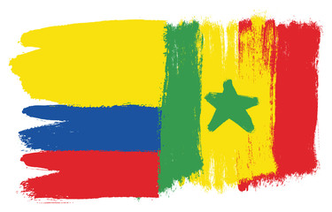 Columbia Flag & Senegal Flag Vector Hand Painted with Rounded Brush