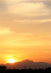 Sunset Yellow gold sky evening In tropical countries summer