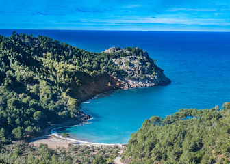 Fototapeta na wymiar Cala Tuent, a remote, tranquil beach on the northwest coast of Majorca (Mallorca), Baleraic Islands, Spain