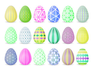 set of Easter eggs with different patterns and colors. Realistic style. Objects for your design. Vector illustration.