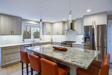 Lovely kitchen room with kitchen island