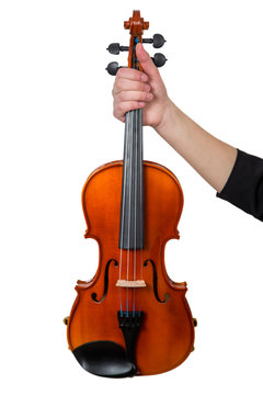 violin in hand isolated on white background