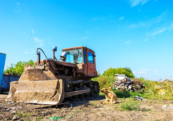 Old rust vintage caterpillar tractor