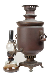 Ancient metal samovar on a white background