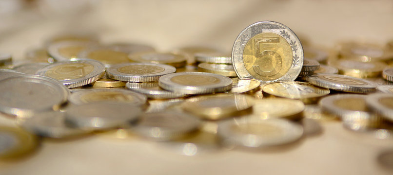 Rozsypane monety, złotówki, polskie pieniądze