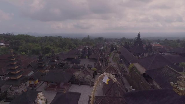 aerial view of Pura Besakihin temple in bali indonesia in a cloudy dramatic day