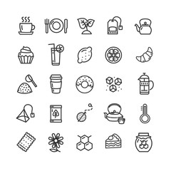 Tea Ceremony Black Thin Line Icon Set. Vector