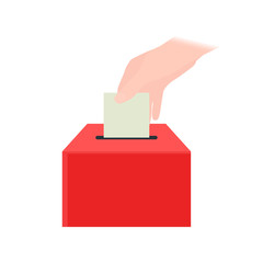 Vector illustration of a hand putting a voting paper in the election box