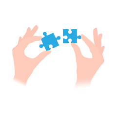 Vector illustration of hands putting puzzle pieces