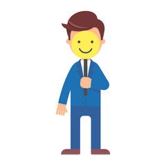 Man hide his face behind a smile mask