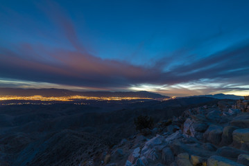 Distant City Lights & Mountain Landscape at Night, Key's View, Joshua Tree