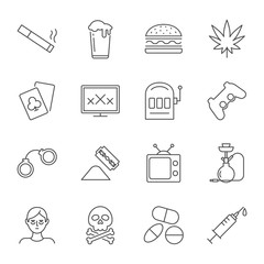 Fototapeta premium Addictions set of vector icons outline style