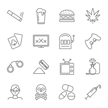 Addictions set of vector icons outline style