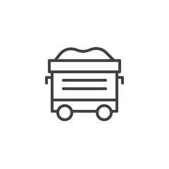 Railway wagon with coal outline icon. linear style sign for mobile concept and web design. Miner trolley cart simple line vector icon. Symbol, logo illustration. Pixel perfect vector graphics