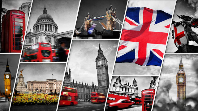 Fototapeta Collage of the symbols of London, the UK