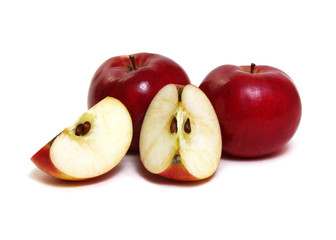 Apple with slice on a white