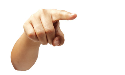 Woman hand pointing finger isolated with clipping path.