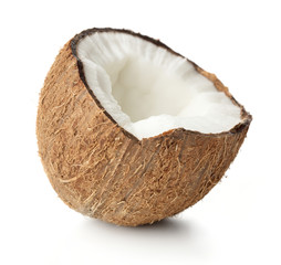 single cracked coconut isolated on white background