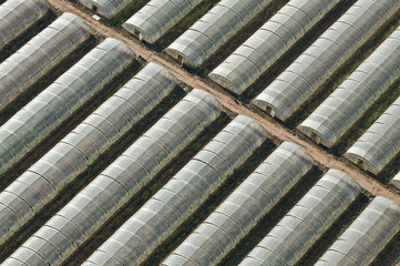 Aerial image of greenhouses