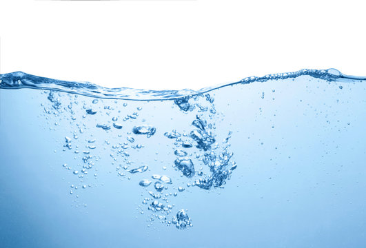 water surface with bubbles and splash isolated in white background