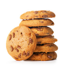 pile of chocolate cookies isolated on white background