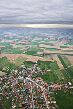 Aerial view of village in Picardie