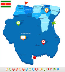 Suriname - map and flag - Detailed Vector Illustration