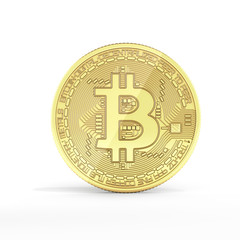 Bitcoin 3D isometric Physical bit coin in gold Digital currency Cryptocurrency Golden coin with symbol isolated on white background 3d render illustration