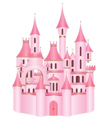 Tuinposter Meisjeskamer Roze prinses kasteel vector
