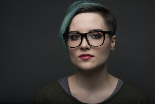 Closeup Portrait Of Young Short Haired Woman. Lgbt Activist