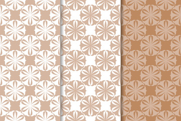 Brown floral ornaments. Set of vertical seamless patterns