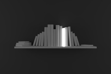 Bookshelf on the wall with find idea concept. 3D rendering.