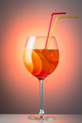 Summer refreshing faintly alcoholic cocktail Aperol spritz in a
