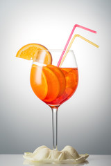 Summer refreshing faintly alcoholic cocktail Aperol spritz in a