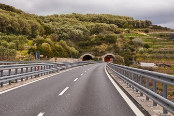 Highway with approaching tunnel