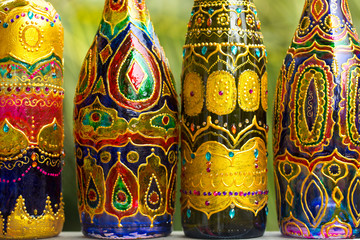 Background of bottles in a row