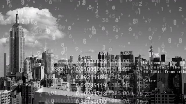 amazing new york city timelapse with data and computer programming information mapped over the skyline