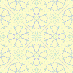 Beige colored floral seamless pattern. Background with light blue and green flower elements