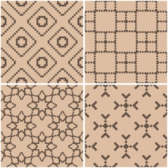 Geometric patterns. Set of beige and brown seamless backgrounds. Vector illustration