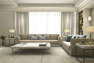 Fototapeta na wymiar 3d rendering luxury and modern living room with bookshelf