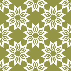 White floral seamless design on olive green background