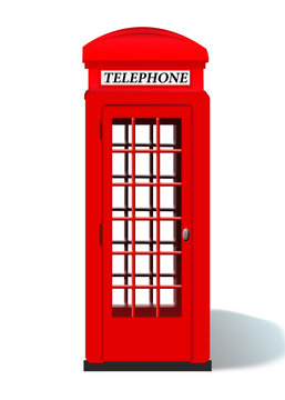 Isolated red phone booth with shadow on white background