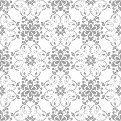 Gray floral pattern on white. Seamless background