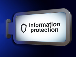 Security concept: Information Protection and Contoured Shield on advertising billboard background, 3D rendering