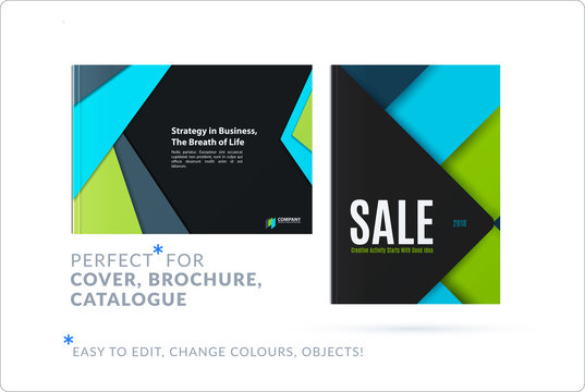 Material design of brochure set, abstract annual report, horizontal cover layout, flyer